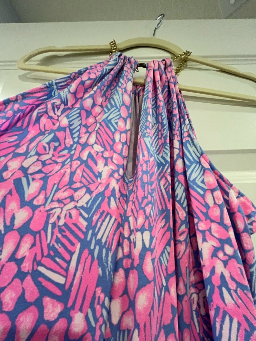 Like New Lilly Pulitzer Gold Chain Halter Neck Jumpsuit with Elastic Waist - Picture 7 of 9